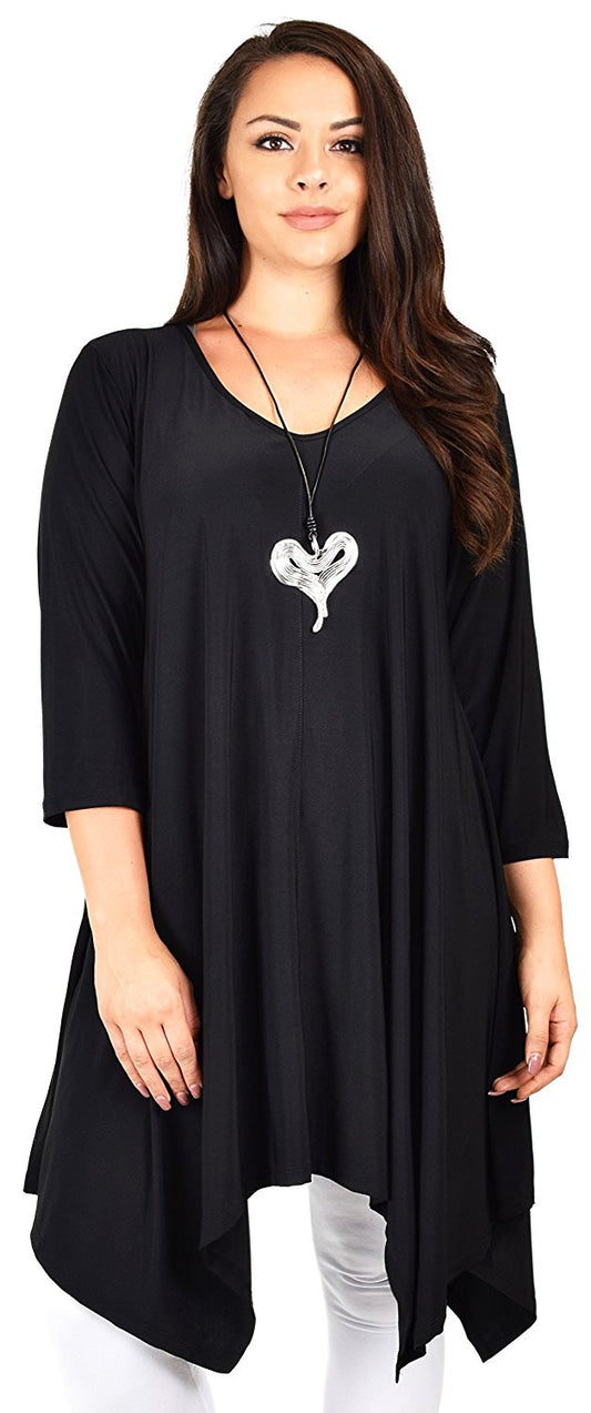 Plus Size Long 3/4 Sleeve Flared Swing Tunic Dress Blouse Top