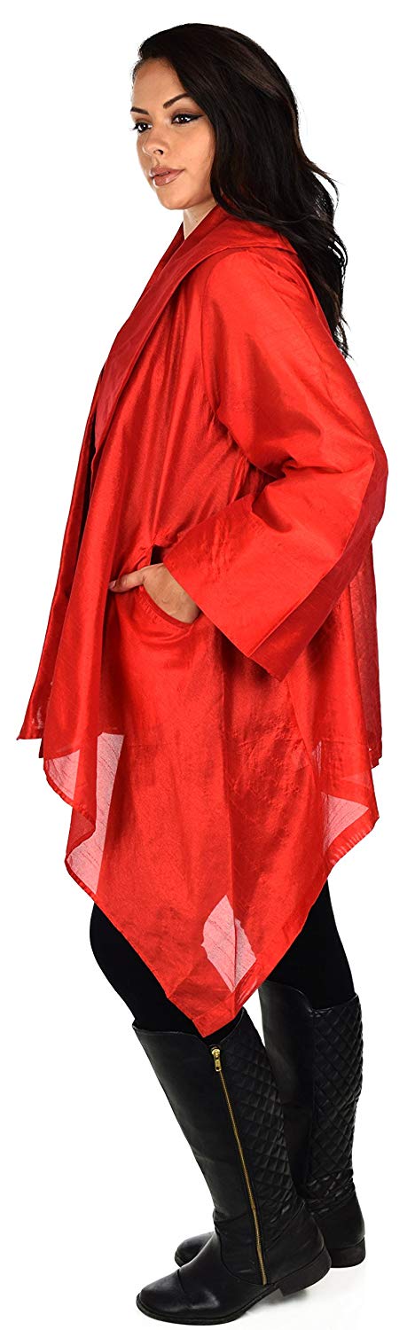 Dare2bStylish Women Plus Size Loose Fitting Poly Silk Designer Cover Up Duster Jacket