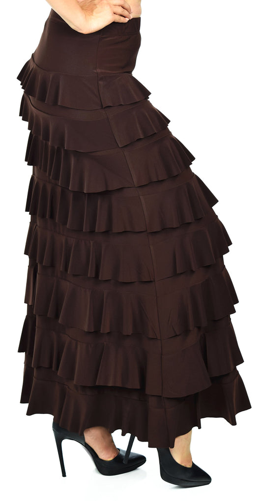 Dare2bStylish Women Waterfall 8 Tiered Boho Layered Maxi Skirt | Reg & Plus Sizes