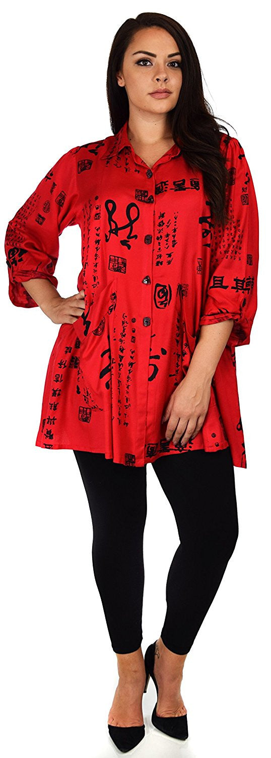 Button Down Tunic Blouse Shirt w/ Roll Up Sleeves