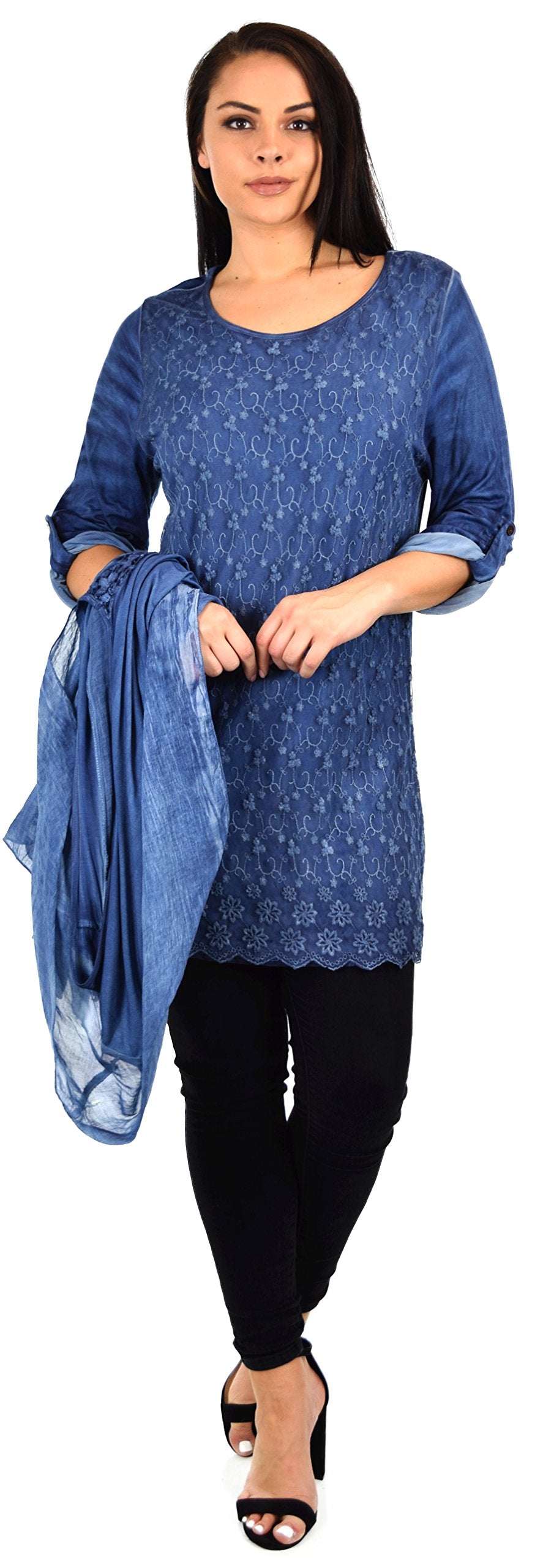 Desiner Tunic set, Women's 2 PC Netted Embroidered Lace Tunic set,  Blouse Top + Vest Set
