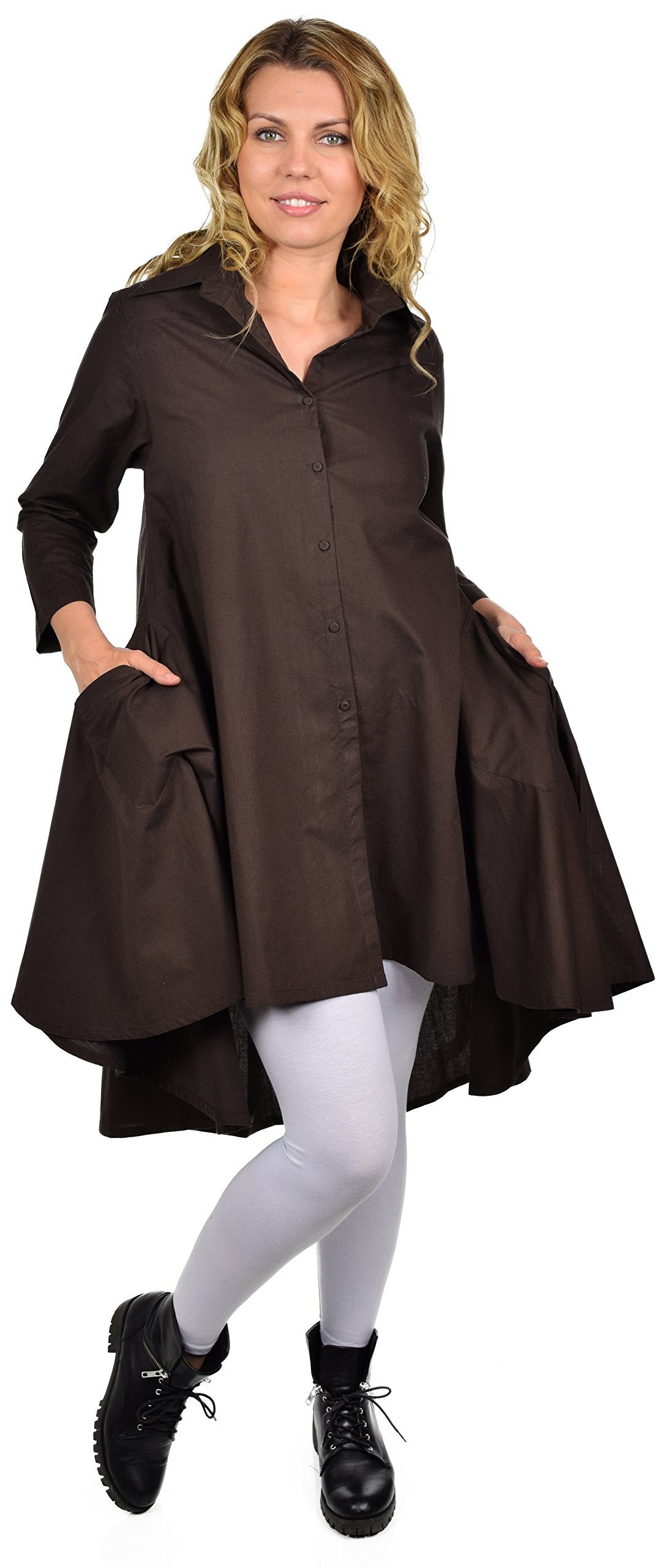 Hi Low Button Down A Line Swing Dress Shirt Top Reg and Plus Sizes