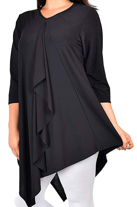 Dare2bStylish Women Plus Size Ruffled Frill Collar Asymmetrical Tunic Top Blouse Shirt