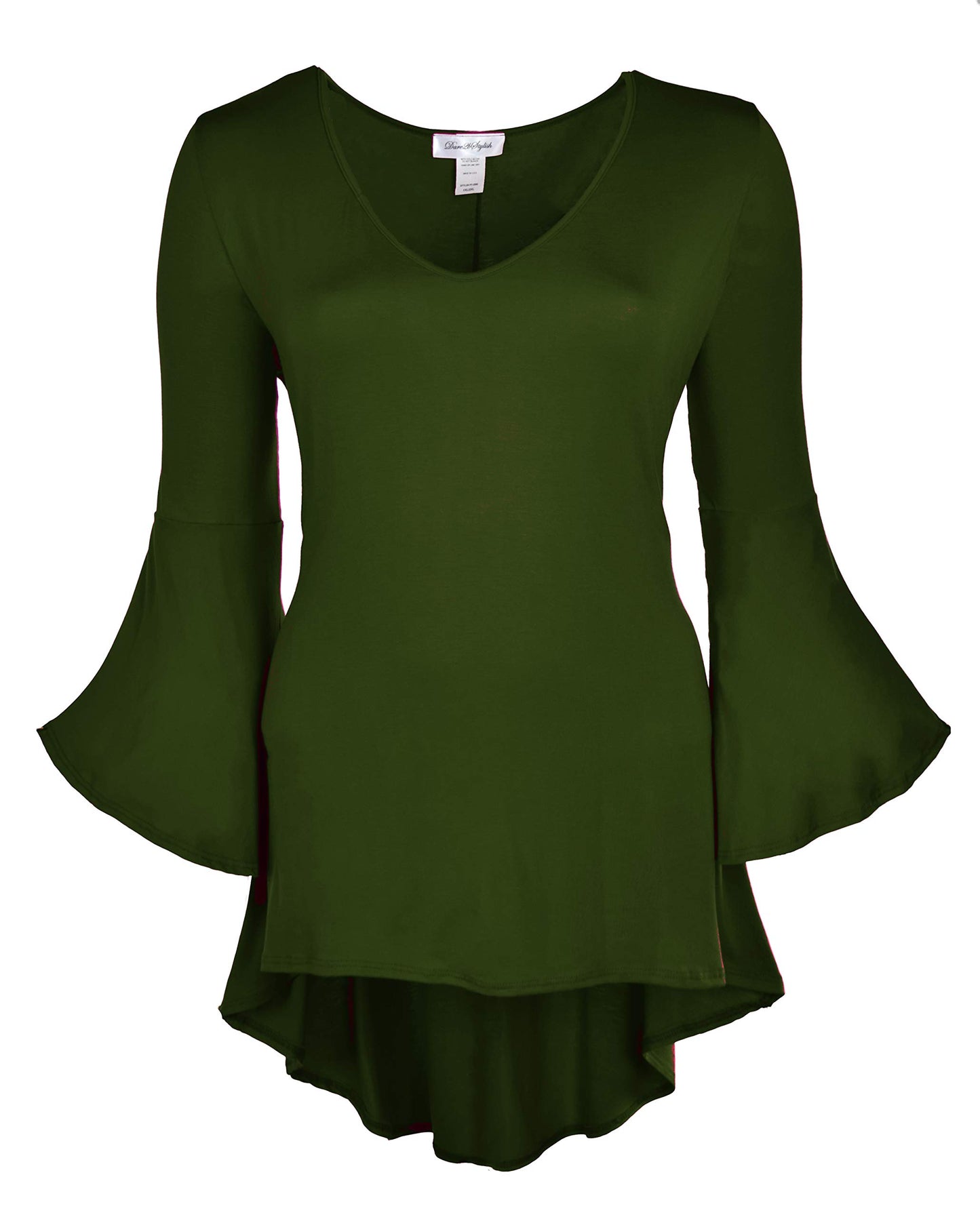 Women Plus Size High Low Bell Sleeve Gothic Blouse Tunic Top
