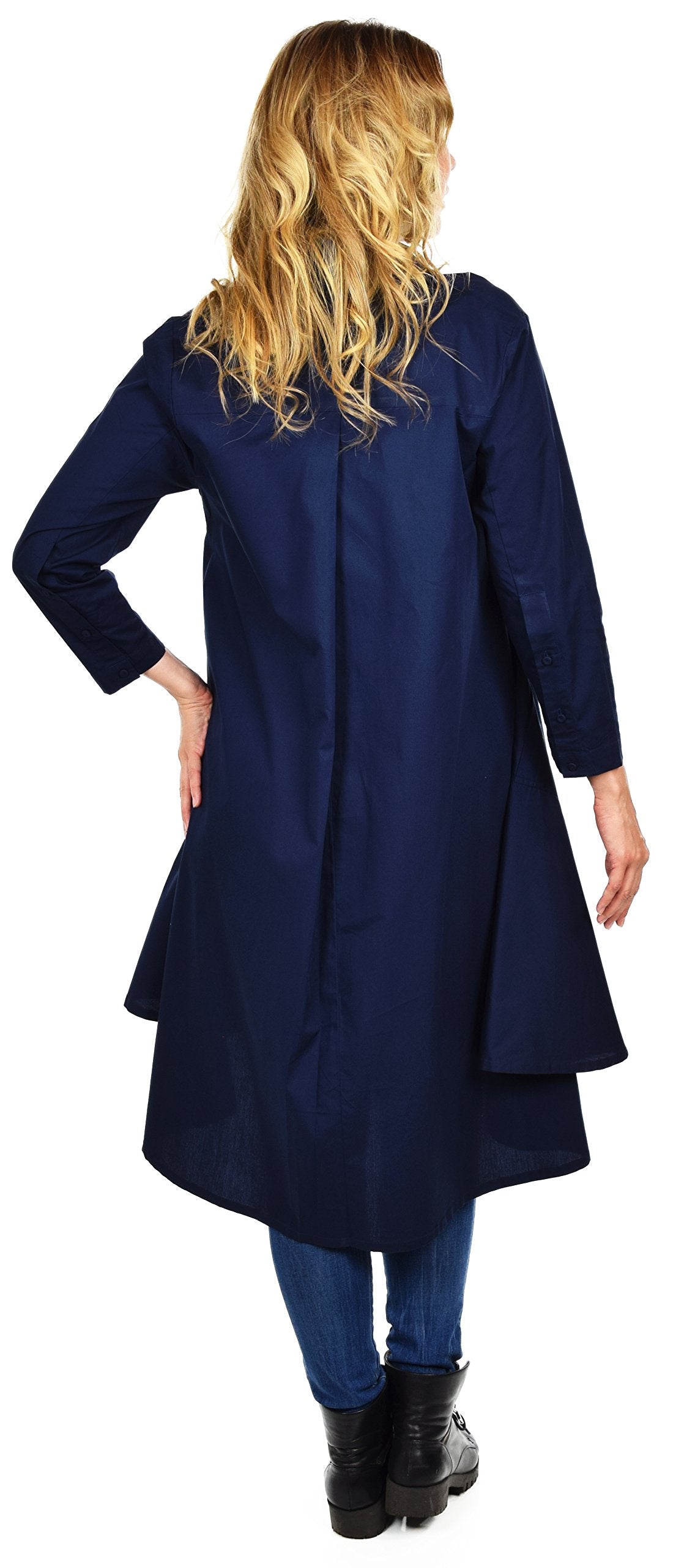 Hi Low Button Down A Line Swing Dress Shirt Top Reg and Plus Sizes