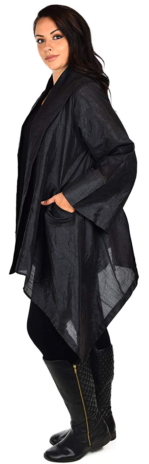 Dare2bStylish Women Plus Size Loose Fitting Poly Silk Designer Cover Up Duster Jacket