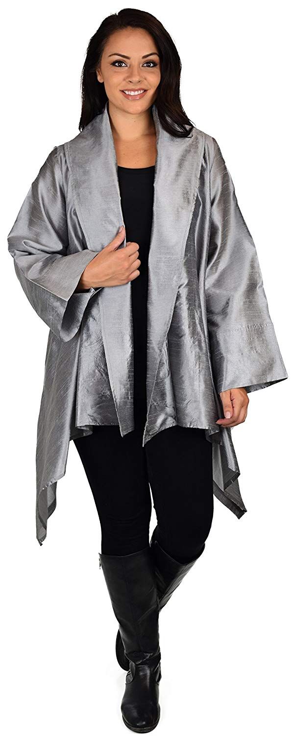 Dare2bStylish Women Plus Size Loose Fitting Poly Silk Designer Cover Up Duster Jacket