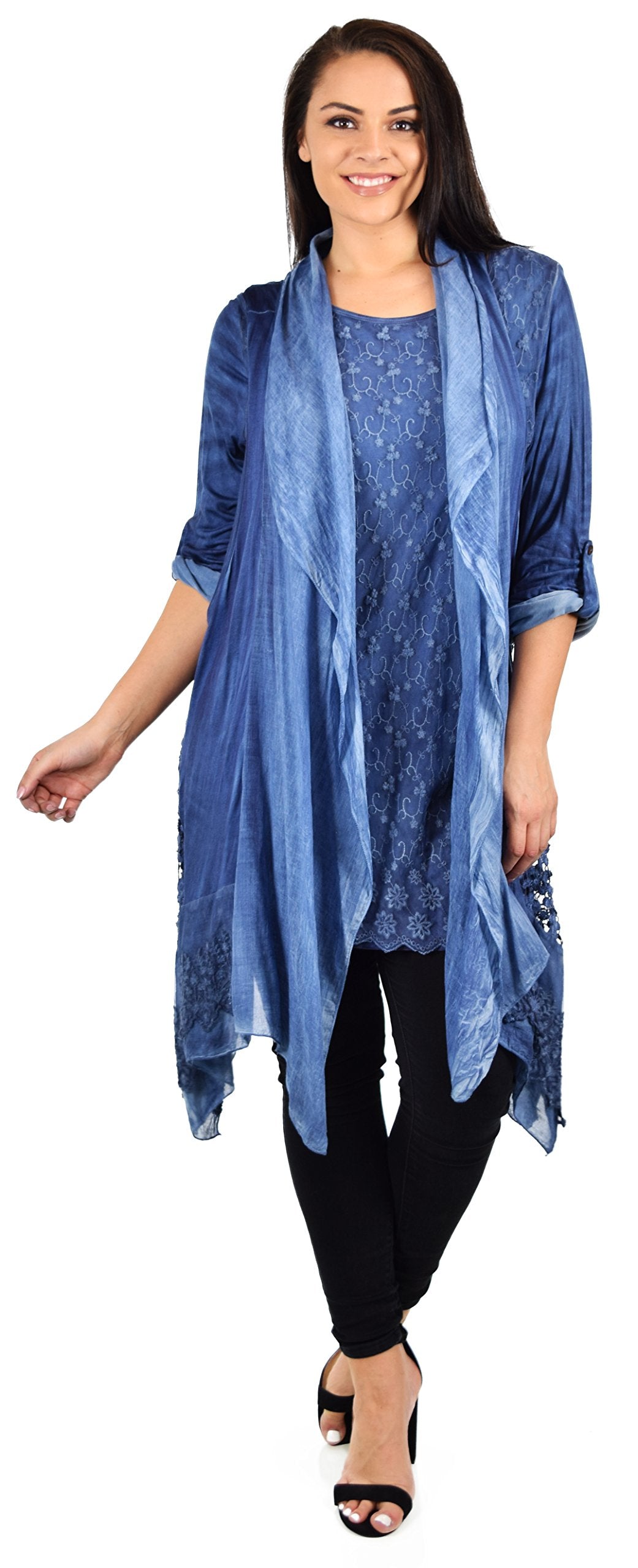 Desiner Tunic set, Women's 2 PC Netted Embroidered Lace Tunic set,  Blouse Top + Vest Set