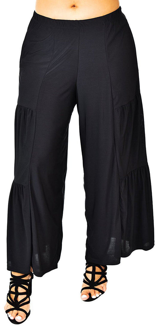Plus Size Loose Fitting Tiered Boho Wide Leg Palazzo Pants
