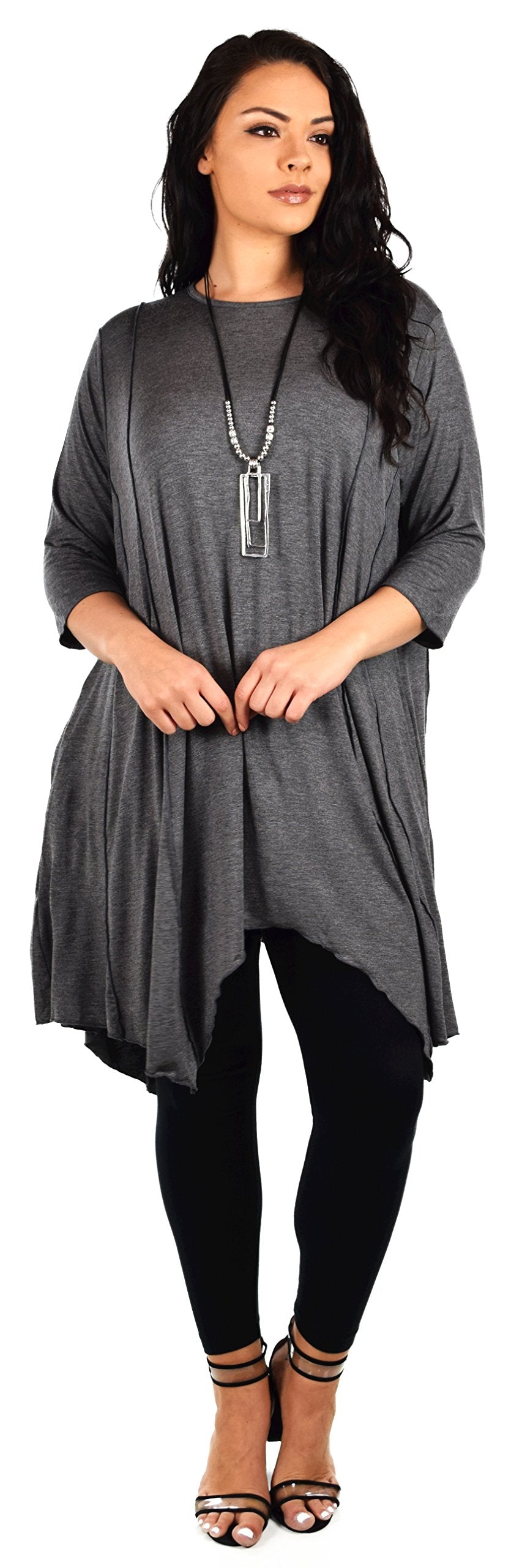 Plus Size Asymmetrical Fishtail Tunic Top w/Side Pockets