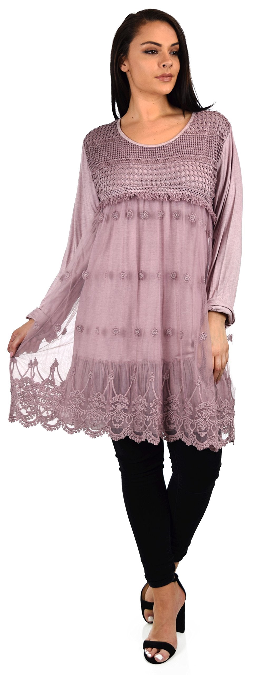 Zopali Women's Netted Embroidered Vintage Women Lace Tunic Blouse Top