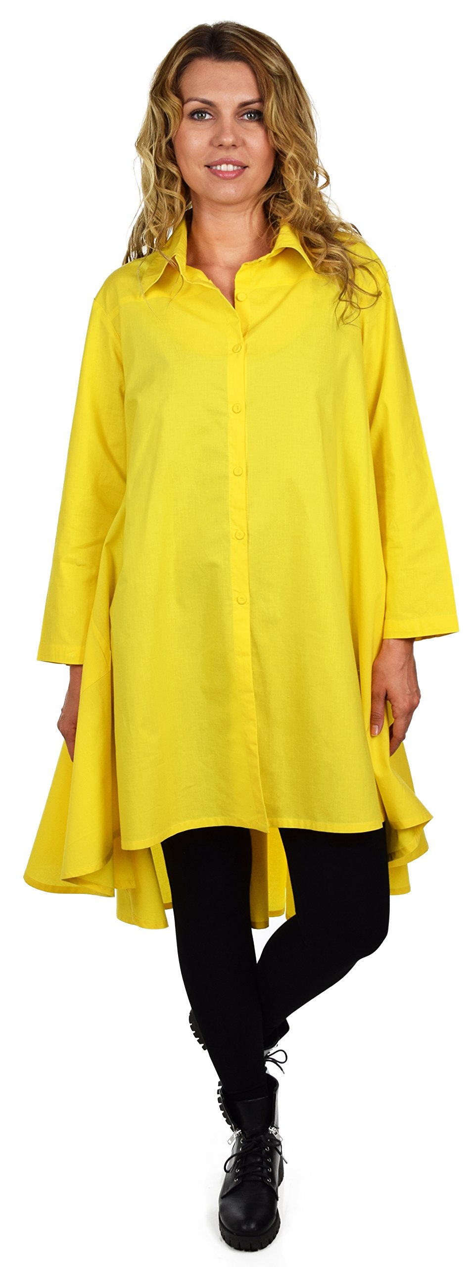 Hi Low Button Down A Line Swing Dress Shirt Top Reg and Plus Sizes