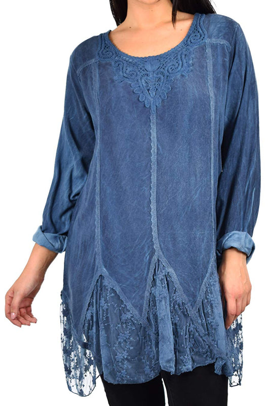 Zopali Women's Plus Size Bohemian Embroidered Lace Shirt Blouse Top