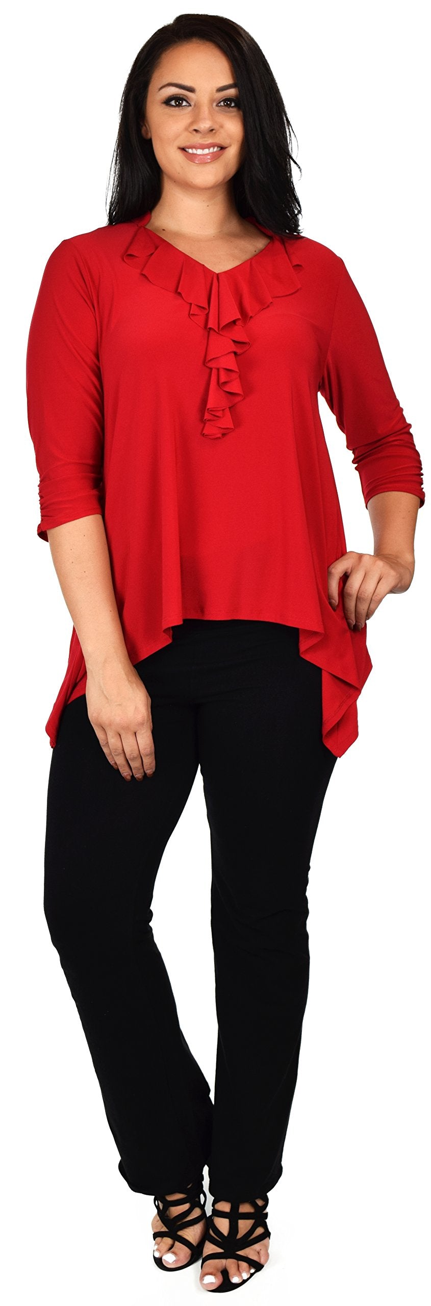 Ruffled Collar Asymmetrical Babydoll Tunic Top Blouse Shirt