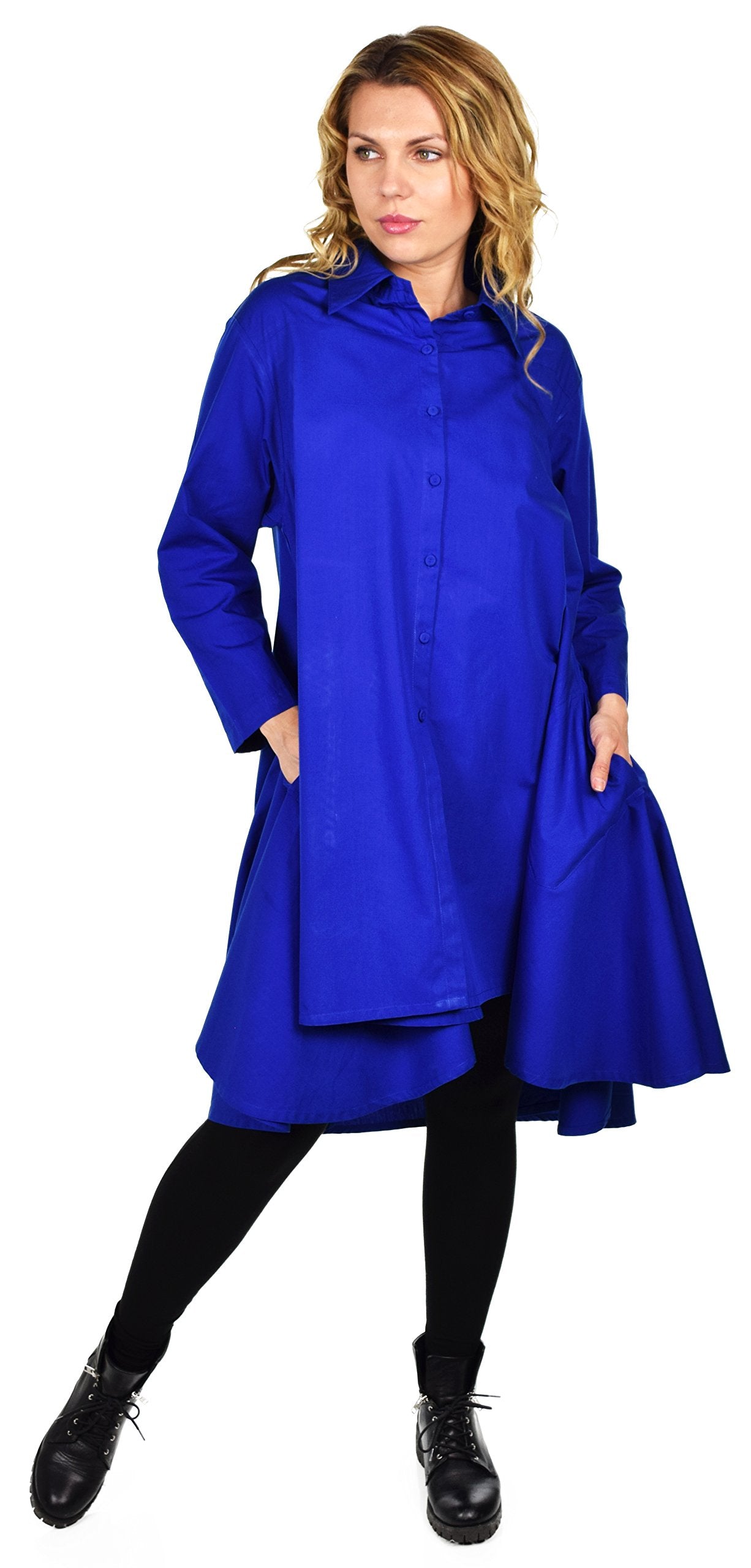 Hi Low Button Down A Line Swing Dress Shirt Top Reg and Plus Sizes