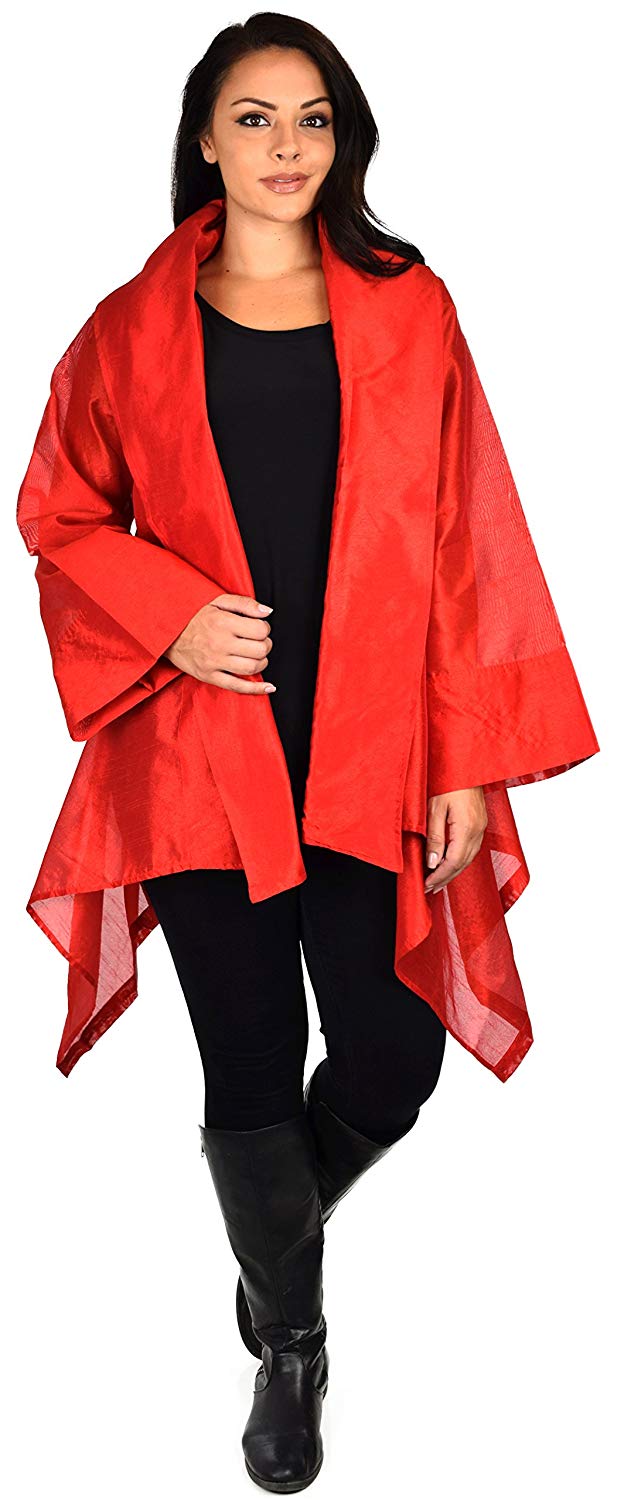 Dare2bStylish Women Plus Size Loose Fitting Poly Silk Designer Cover Up Duster Jacket