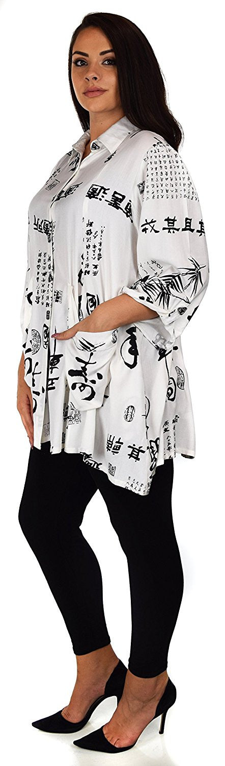 Button Down Tunic Blouse Shirt w/ Roll Up Sleeves