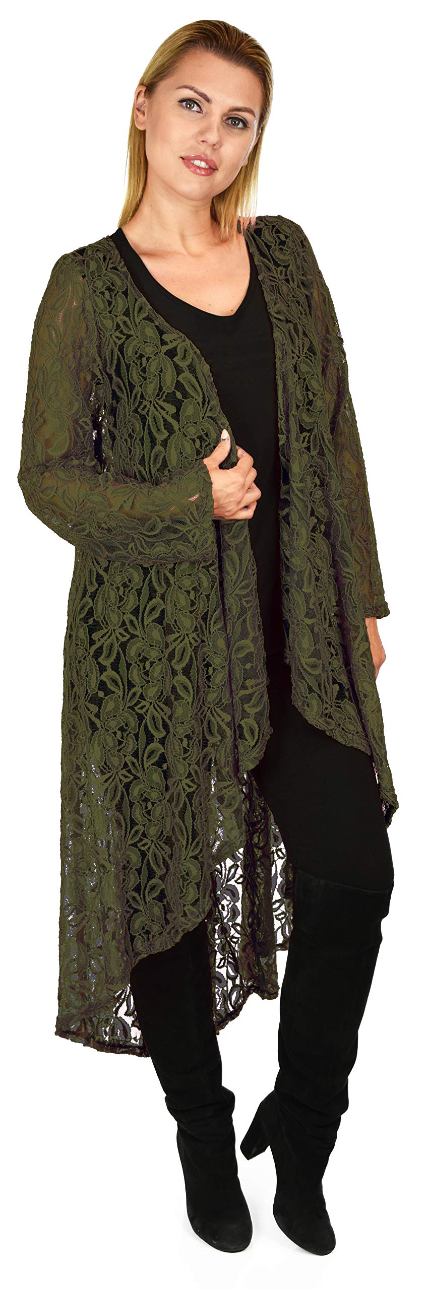 Dare2bStylish Women Plus Size High Low Open Front Lace Duster Cardigan Jacket