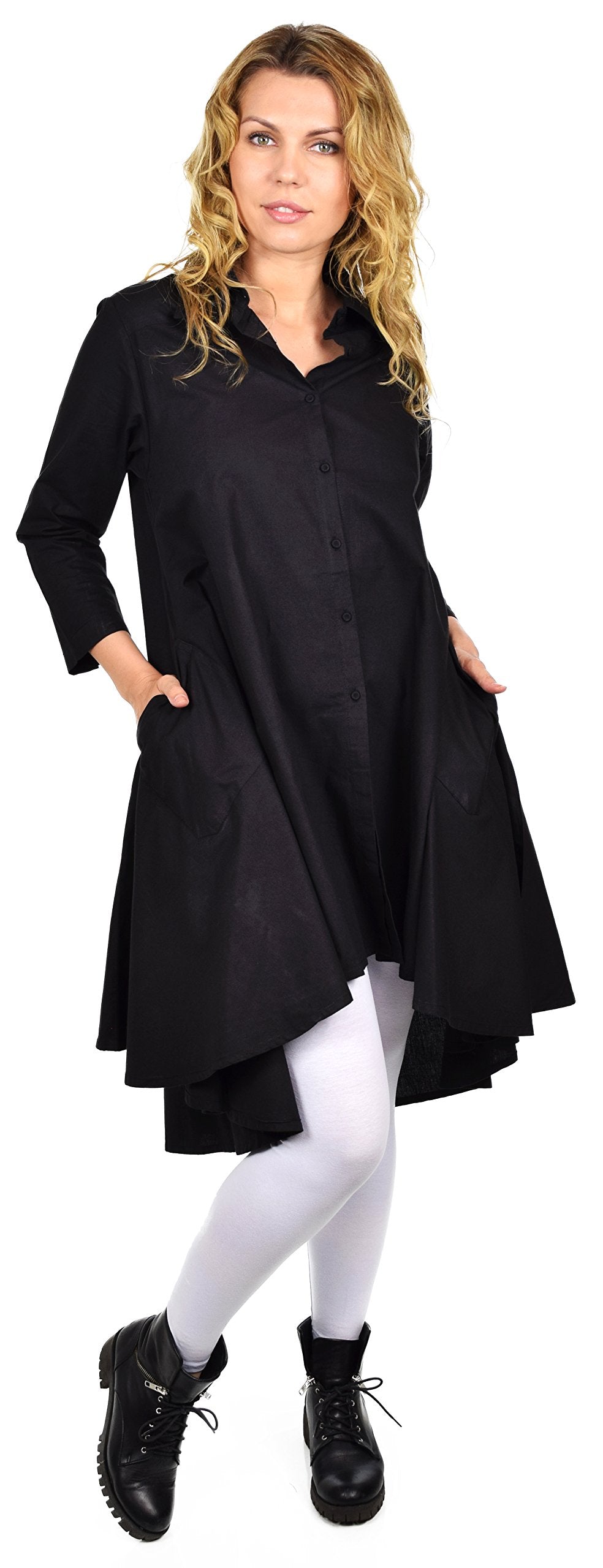 Hi Low Button Down A Line Swing Dress Shirt Top Reg and Plus Sizes