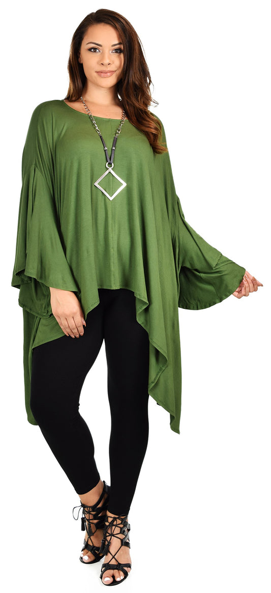 Asymmetrical Oversized Tunic , Full Figured Poncho Top, Plus Size Tunic top, Top Cover Up w/ Butterfly Sleeves