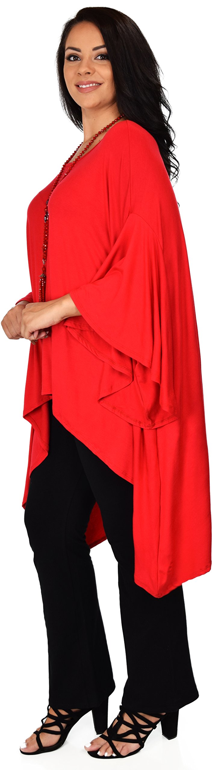 Asymmetrical Oversized Tunic , Full Figured Poncho Top, Plus Size Tunic top, Top Cover Up w/ Butterfly Sleeves