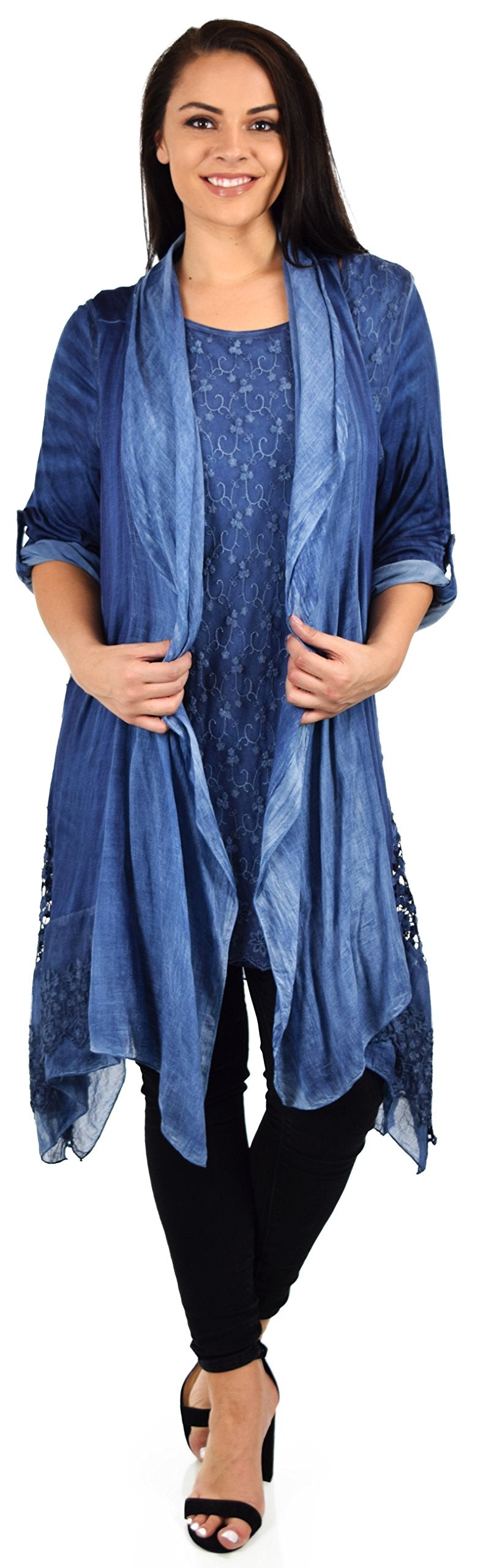Desiner Tunic set, Women's 2 PC Netted Embroidered Lace Tunic set,  Blouse Top + Vest Set