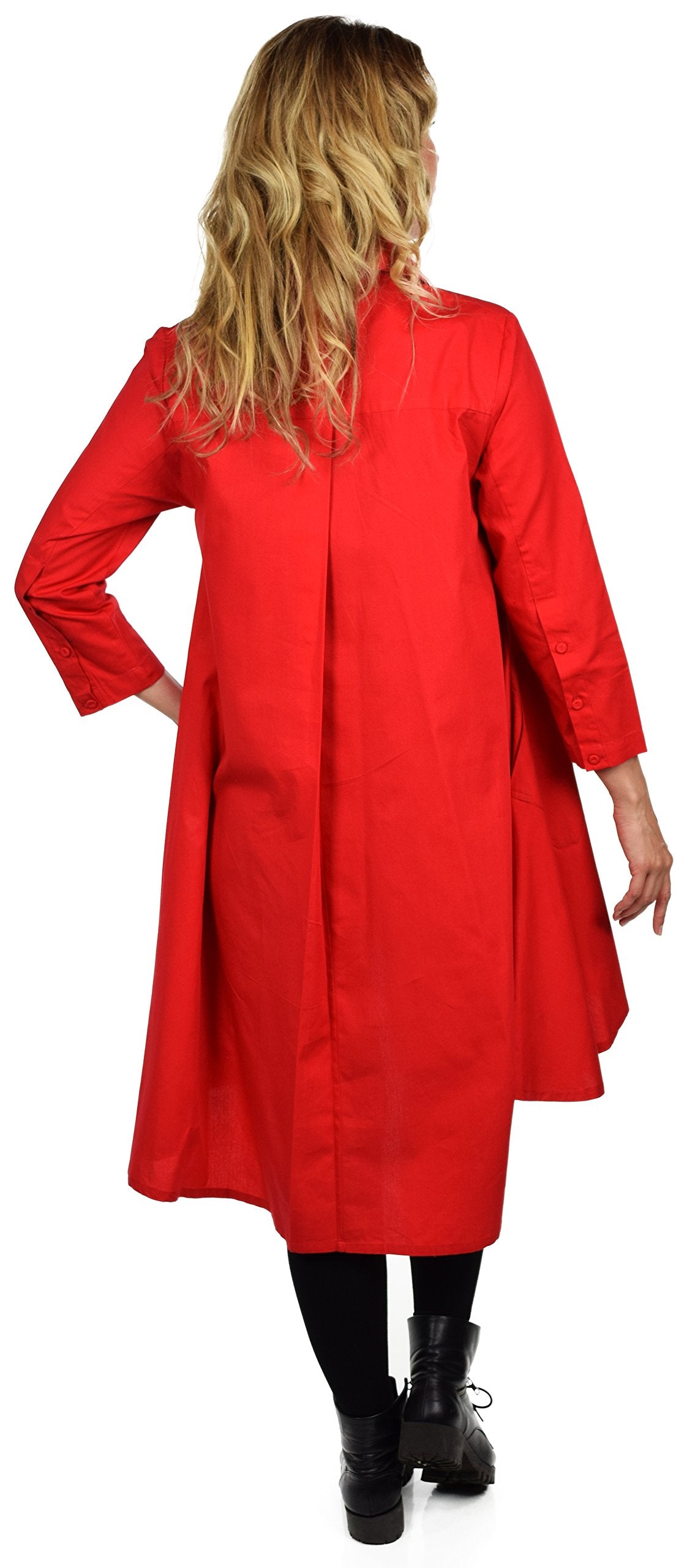 Hi Low Button Down A Line Swing Dress Shirt Top Reg and Plus Sizes