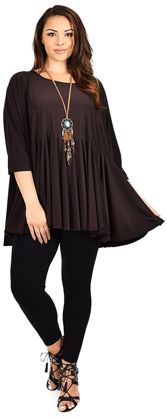 Oversize Plus Size Circle Bottom Flare Swing Tunic Dress Top