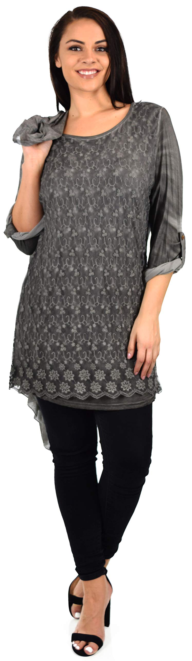 Desiner Tunic set, Women's 2 PC Netted Embroidered Lace Tunic set,  Blouse Top + Vest Set