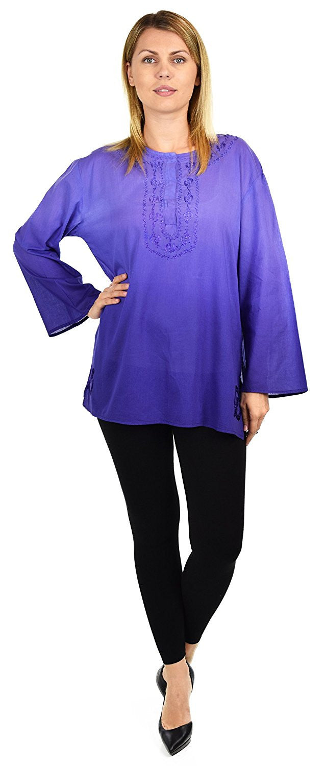 Embroidered Summer Tunic, Ombre dyed Tunic, Tie Dye Ombre Blouse, women Tie dye Shirt Top Regular and Plus Sizes