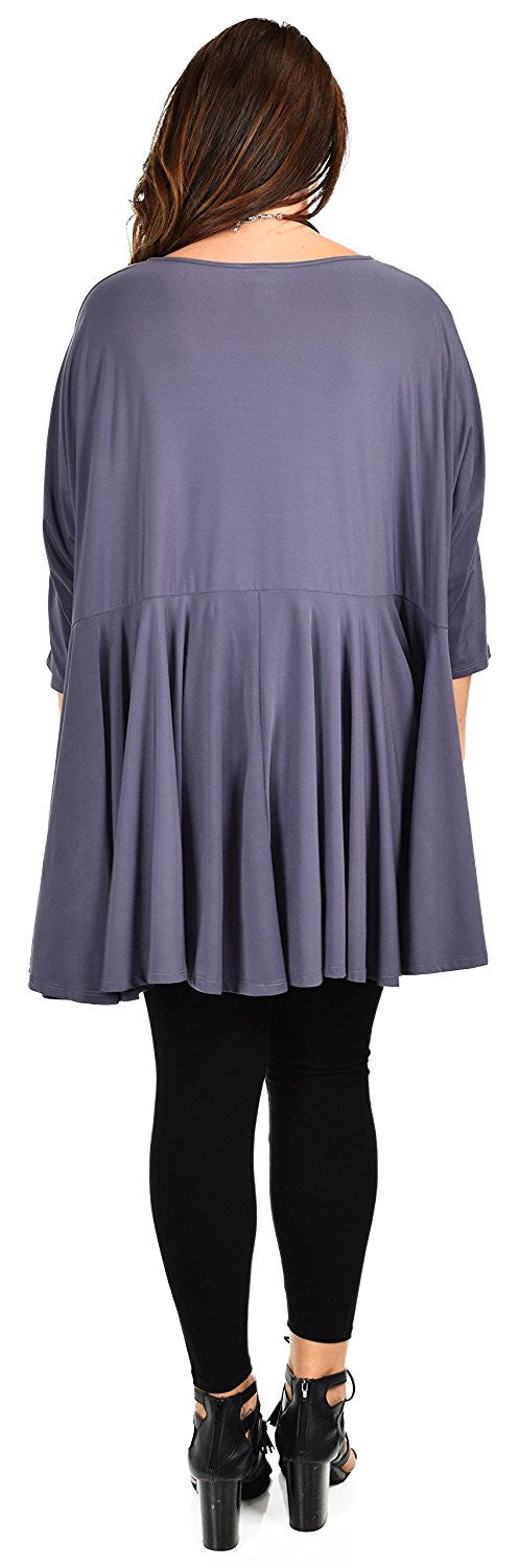 Oversize Plus Size Circle Bottom Flare Swing Tunic Dress Top