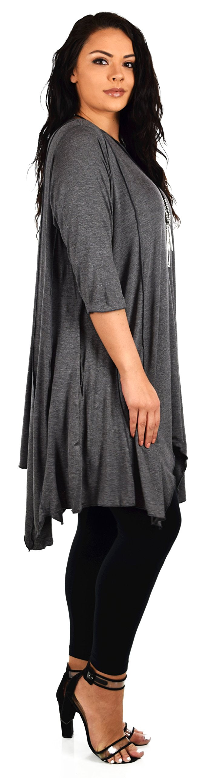 Plus Size Asymmetrical Fishtail Tunic Top w/Side Pockets