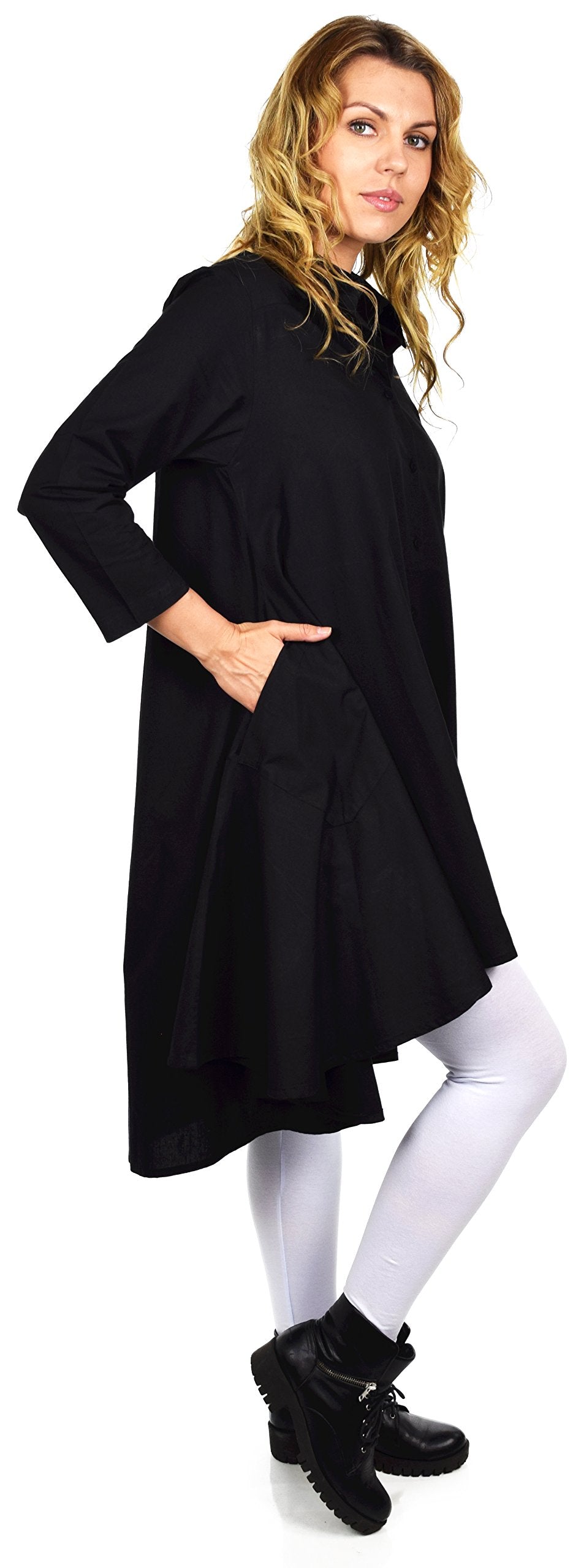 Hi Low Button Down A Line Swing Dress Shirt Top Reg and Plus Sizes