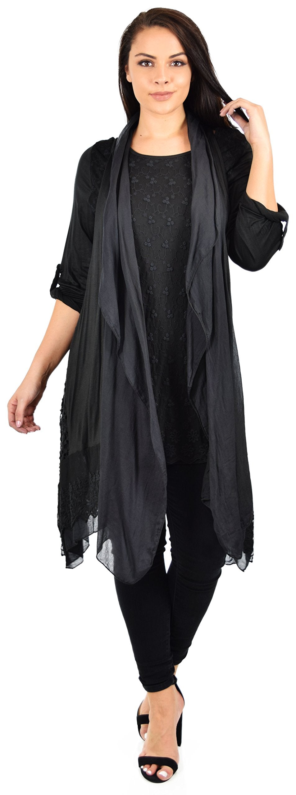 Desiner Tunic set, Women's 2 PC Netted Embroidered Lace Tunic set,  Blouse Top + Vest Set