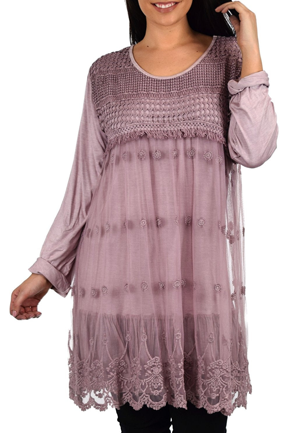 Zopali Women's Netted Embroidered Vintage Women Lace Tunic Blouse Top