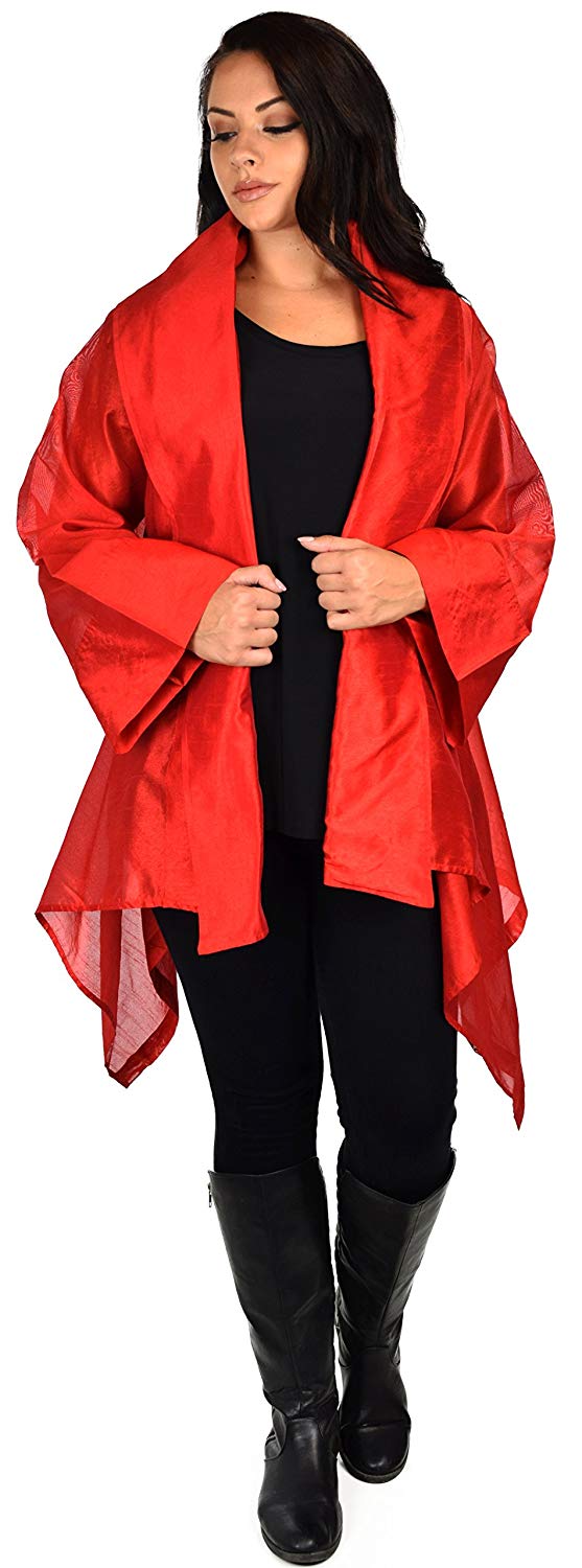 Dare2bStylish Women Plus Size Loose Fitting Poly Silk Designer Cover Up Duster Jacket