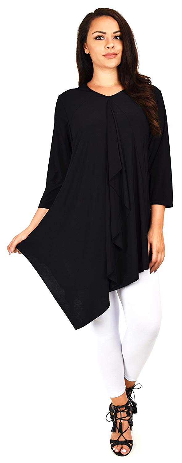 Dare2bStylish Women Plus Size Ruffled Frill Collar Asymmetrical Tunic Top Blouse Shirt