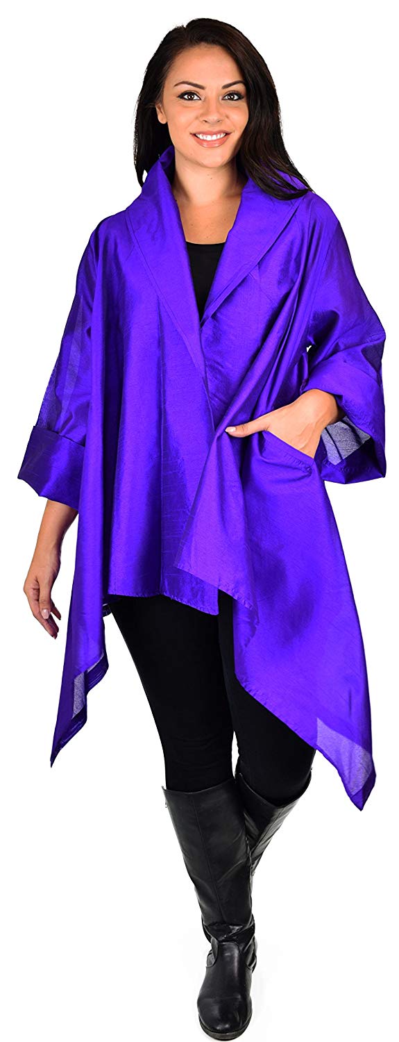Dare2bStylish Women Plus Size Loose Fitting Poly Silk Designer Cover Up Duster Jacket