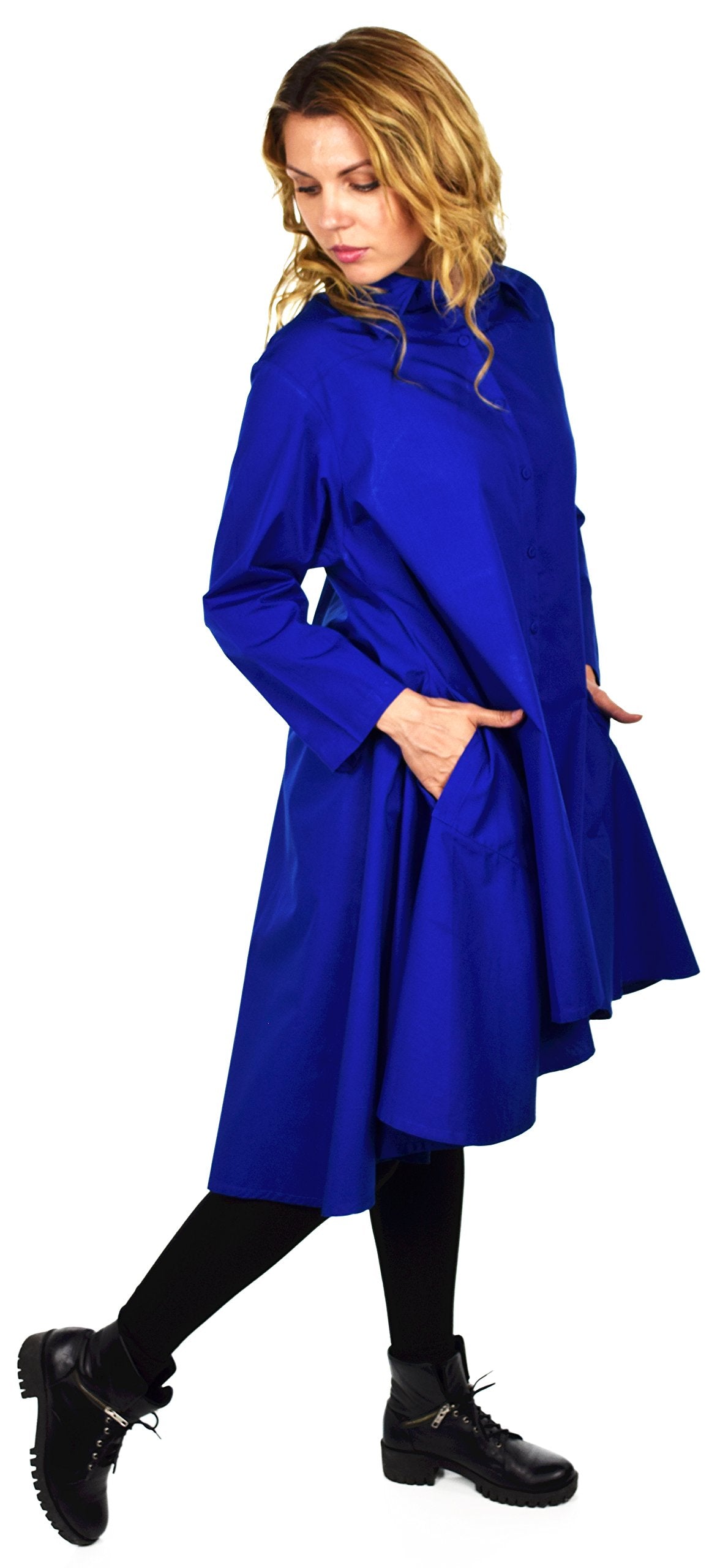 Hi Low Button Down A Line Swing Dress Shirt Top Reg and Plus Sizes