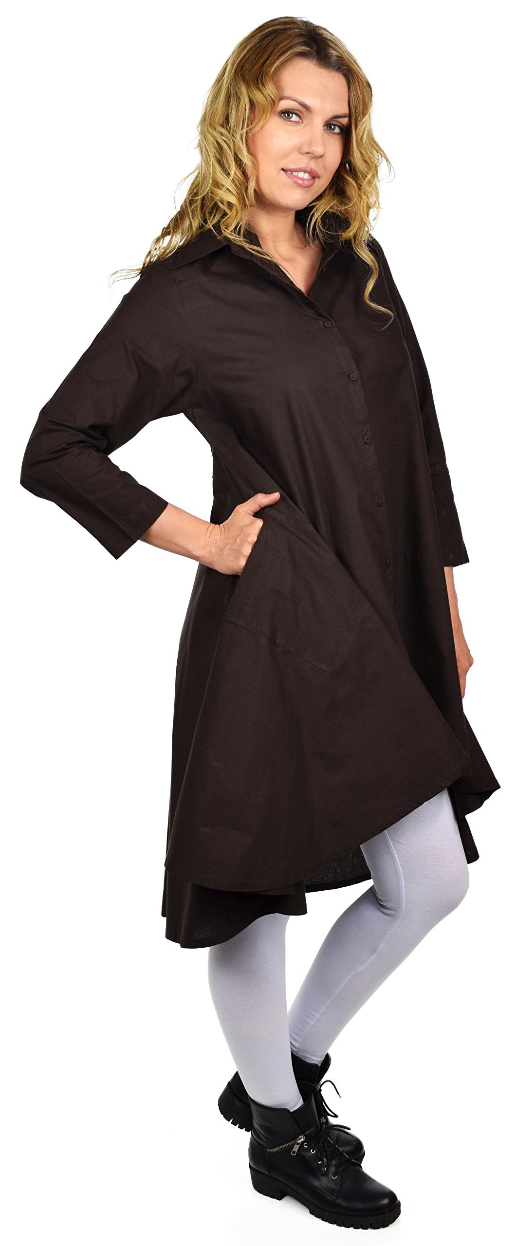 Hi Low Button Down A Line Swing Dress Shirt Top Reg and Plus Sizes