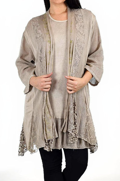 Dare2BStylish Women Plus Size 2 Piece Lace Cardigan Duster Blouse Top Set