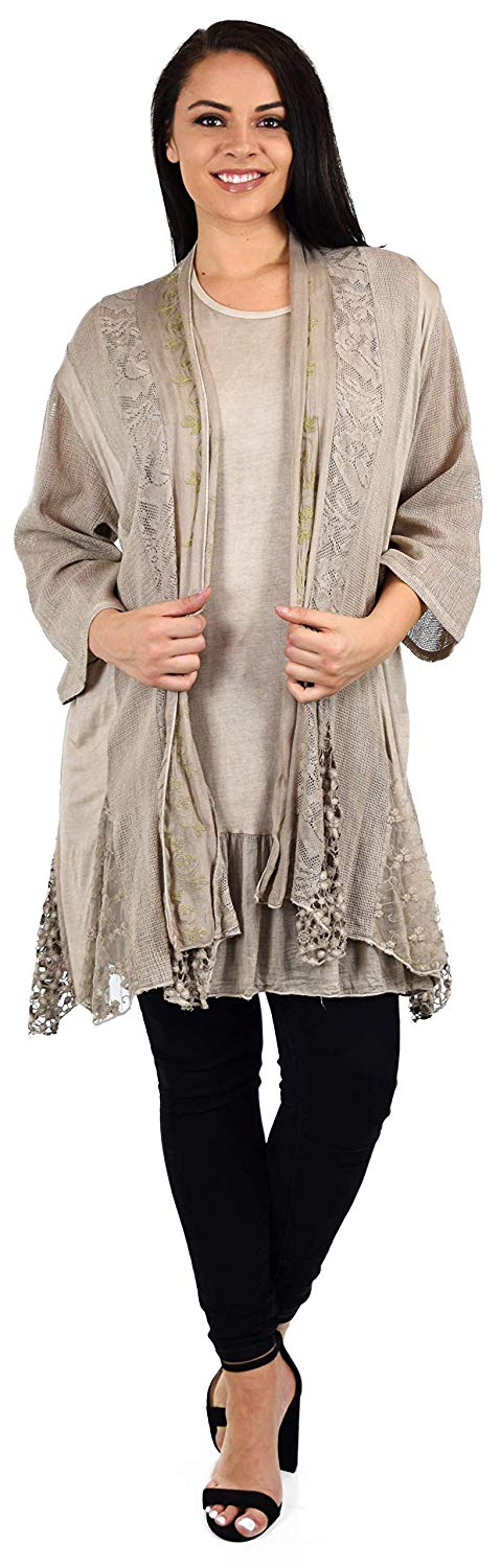 Dare2BStylish Women Plus Size 2 Piece Lace Cardigan Duster Blouse Top Set