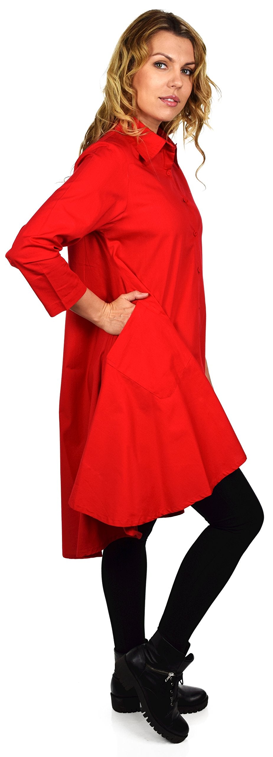 Hi Low Button Down A Line Swing Dress Shirt Top Reg and Plus Sizes