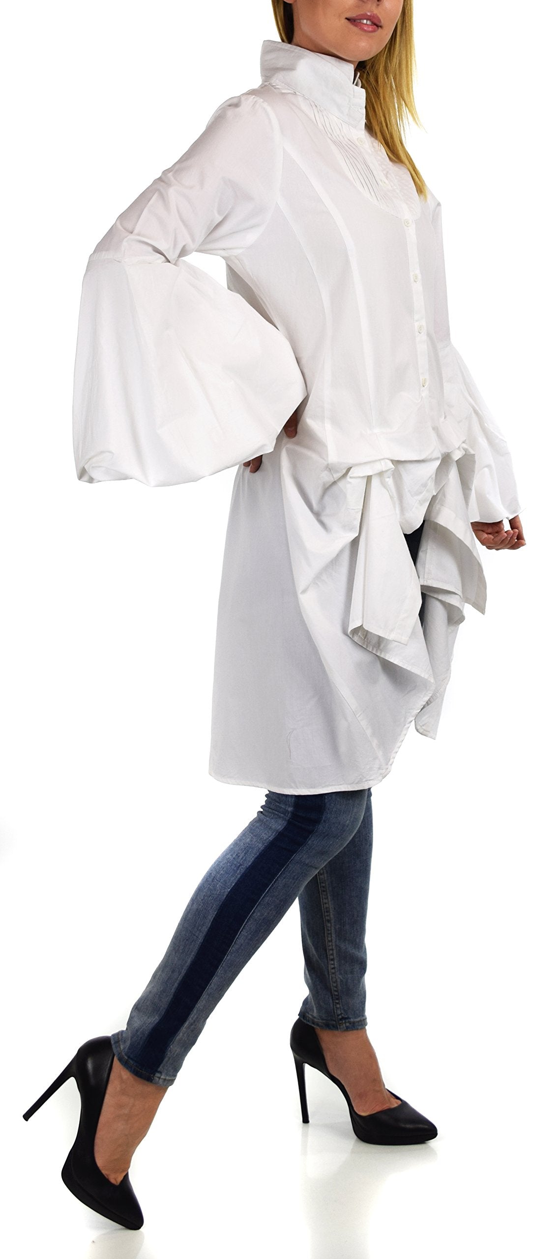 Dare2bStylish Women Western High Low Dress Shirt Blouse w/ Edwardian Sleeves | Reg & Plus Sizes