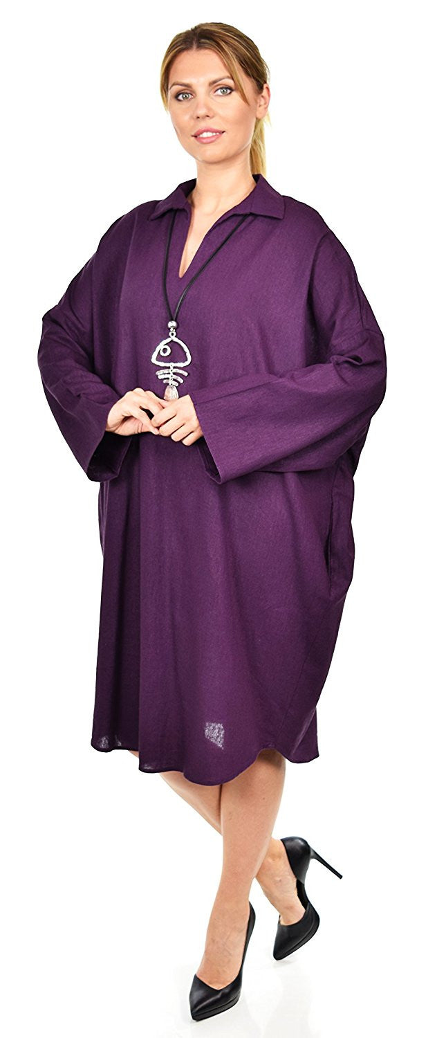 Oversized Linen Lagenlook V-Neck Collar Dress with Side Pockets,  Linen Blouse, Women Linen Tunic, One Size Fits All