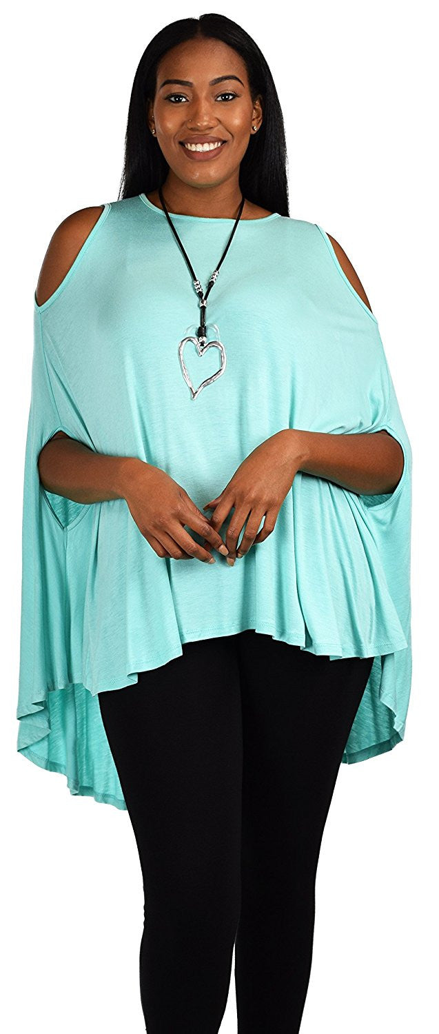 Plus Size Summer Batwing Cold Shoulder Tunic Blouse Top