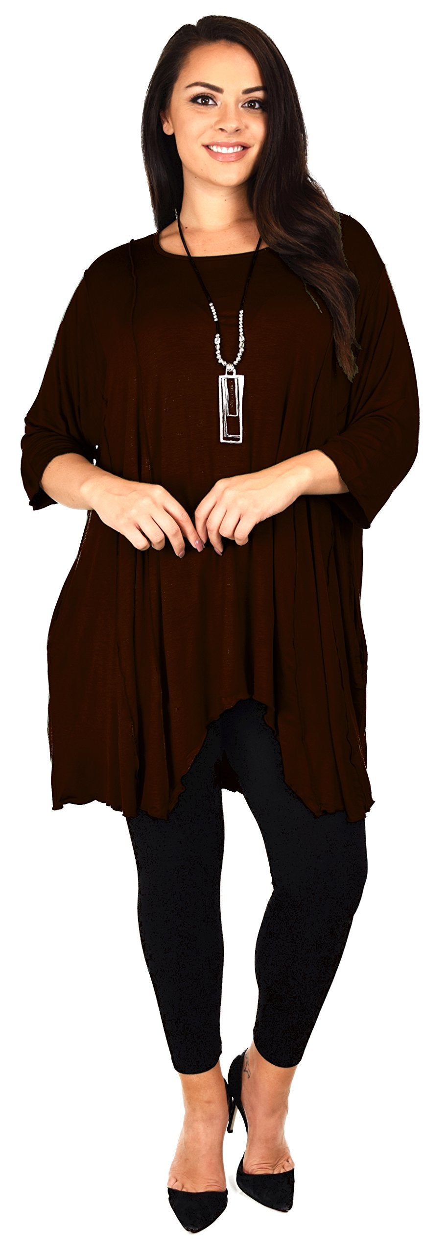 Plus Size Asymmetrical Fishtail Tunic Top w/Side Pockets