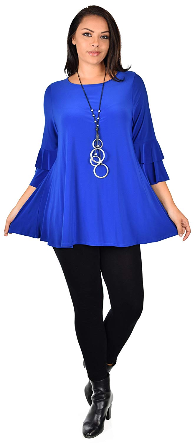 Dare2BStylish Women Plus Size Ruffle Sleeve Chic Tunic Top Blouse Shirt