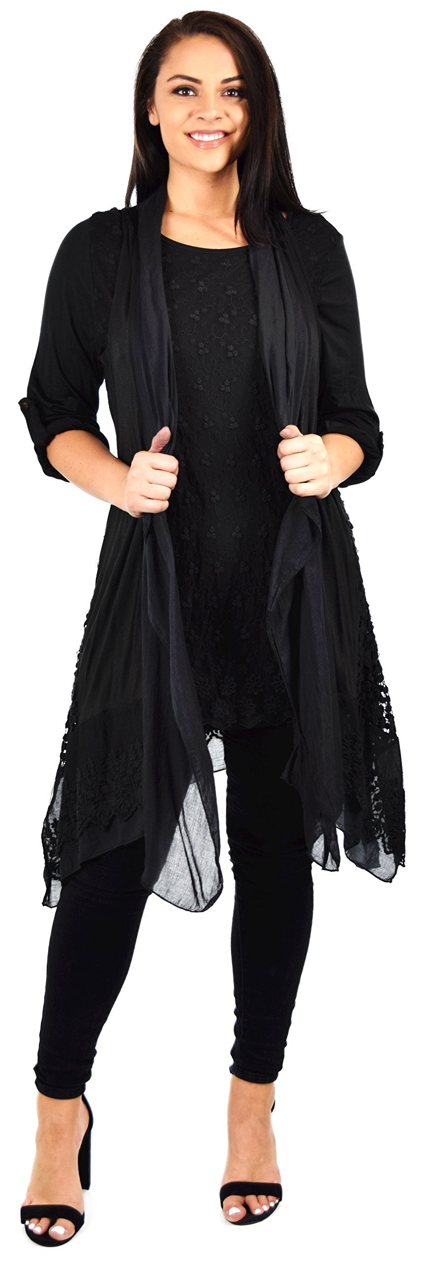 Desiner Tunic set, Women's 2 PC Netted Embroidered Lace Tunic set,  Blouse Top + Vest Set
