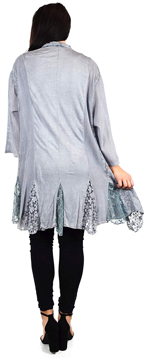 Dare2BStylish Women Plus Size 2 Piece Lace Cardigan Duster Blouse Top Set
